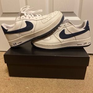2001 Nike Air Force 1 Low White Midnight Navy Denim Swoosh Size US 8.5